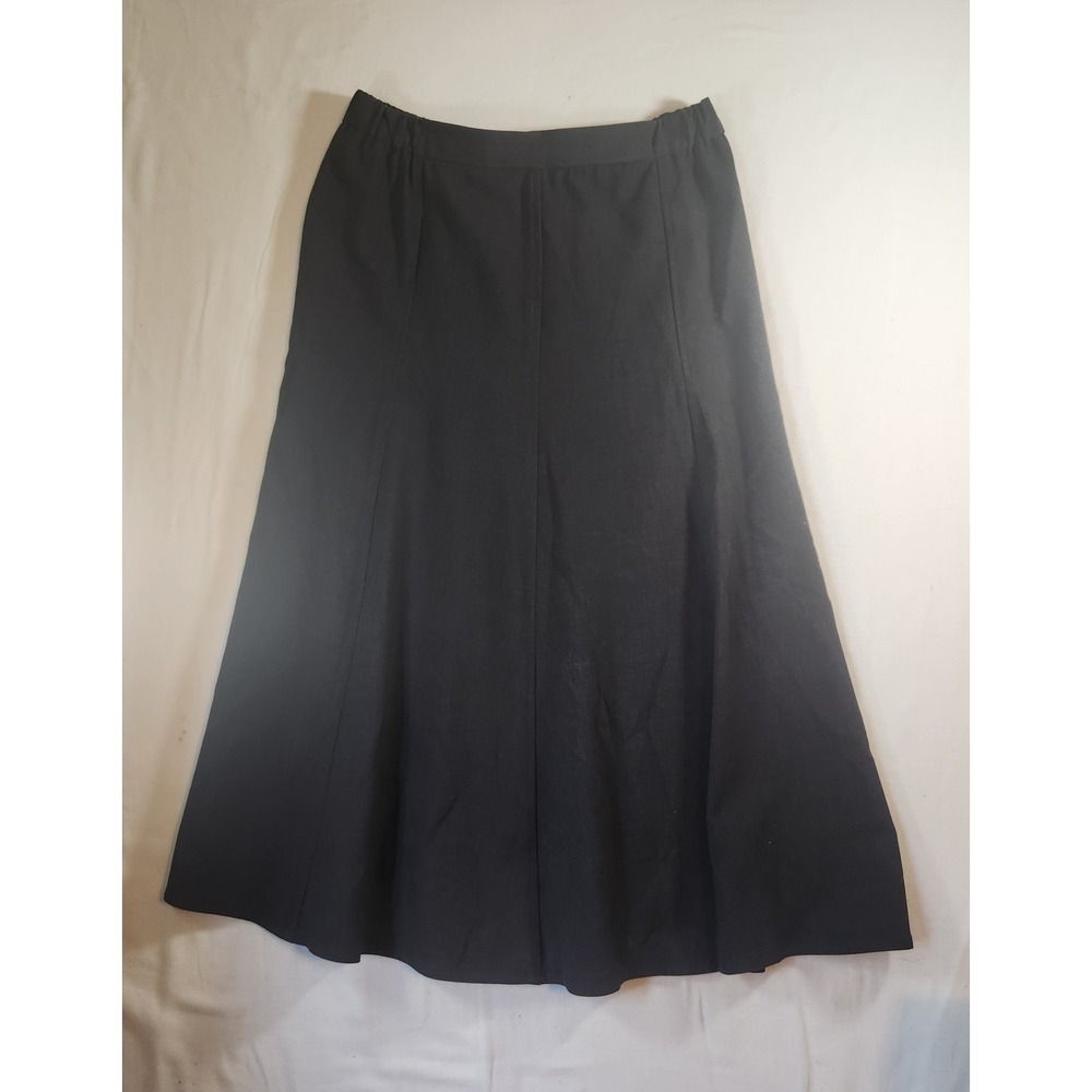 Tanjay Petites Gray A-Line Midi Skirt Elastic Waist Size 6P Stretch Paneled